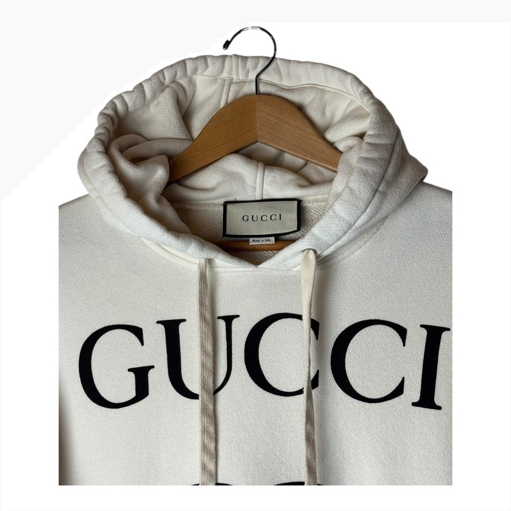 Gucci Sweatshirt Men Small Ivory Interlocking G Logo Hoodie Streetwear Luxury - Picture 3 of 11